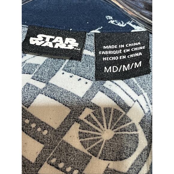 Star Wars Shirt Mens Medium Blue Button Up Short Sleeve Camp Casual Rayon - Picture 8 of 11